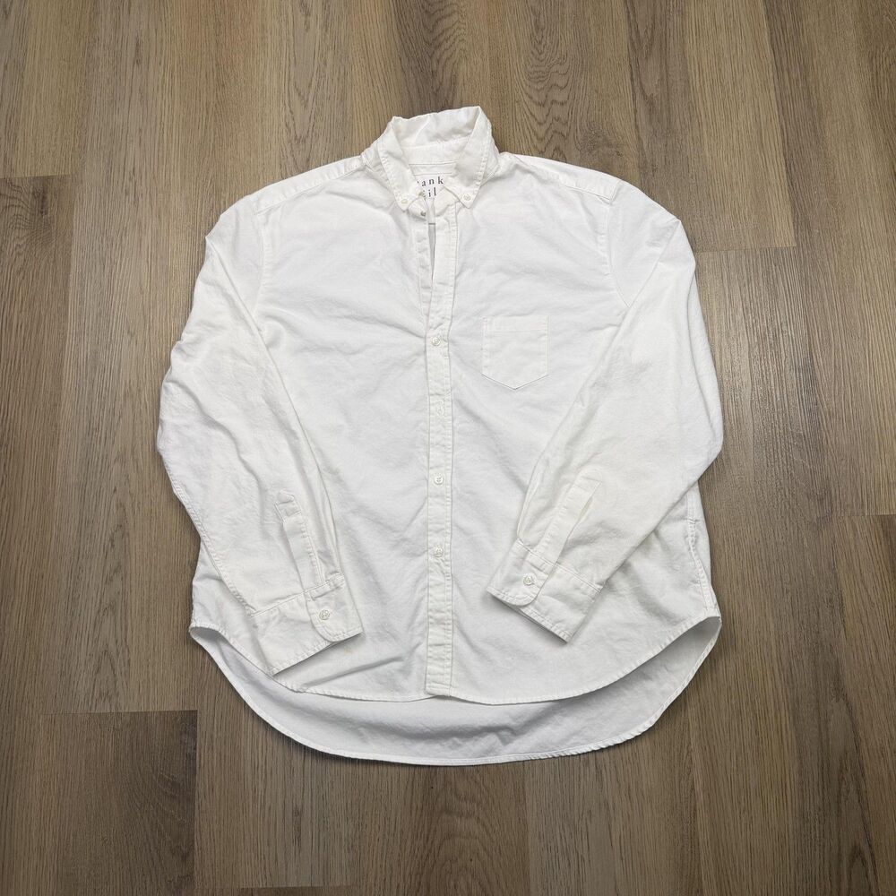 Frank & Eileen Shirt Womens XL White Distressed Button Down Relaxed Fit Made USA